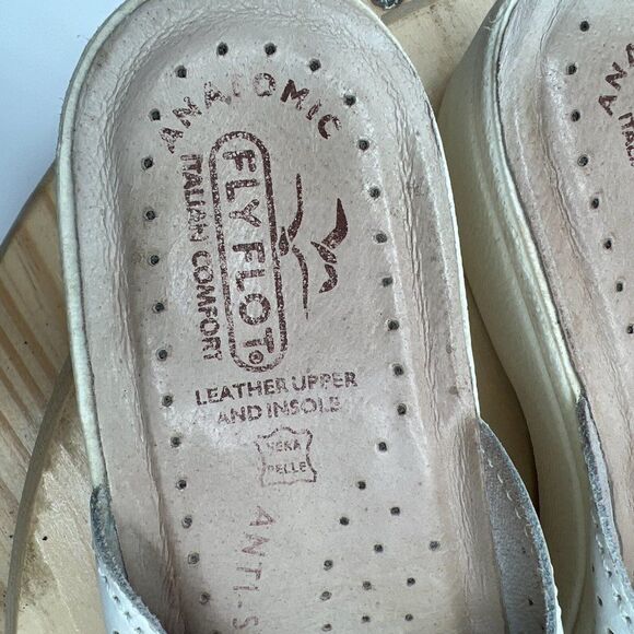 Fly Flot Leather Sandal Slides Womens 7.5 39 White Comfort Shoe Anatomic Italian - Picture 9 of 11